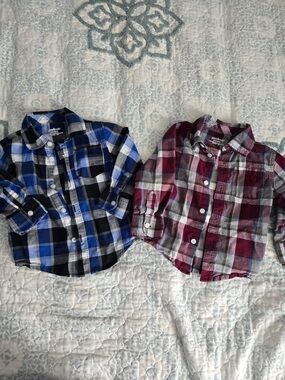 Garanimals Toddler Plaid Button-Front Shirts - Blue & Red bundle 2T